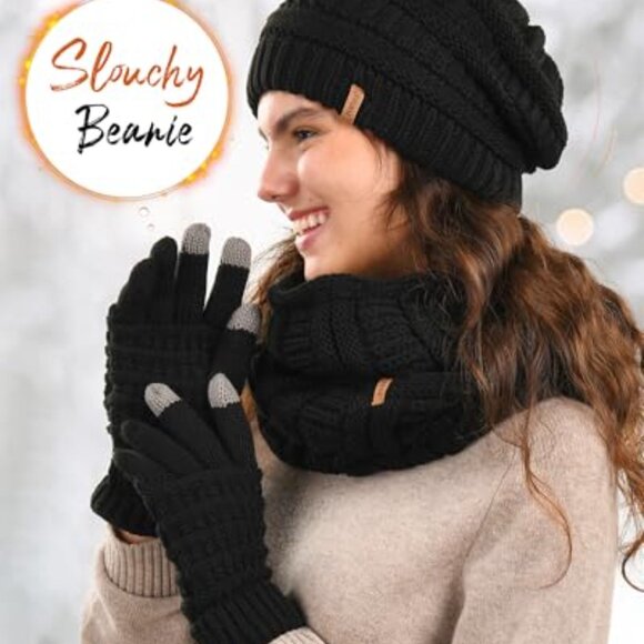 Slouchy Beanie Scarf Gloves Set Touchscreen Winter Accessories Cozy Chic main image 6